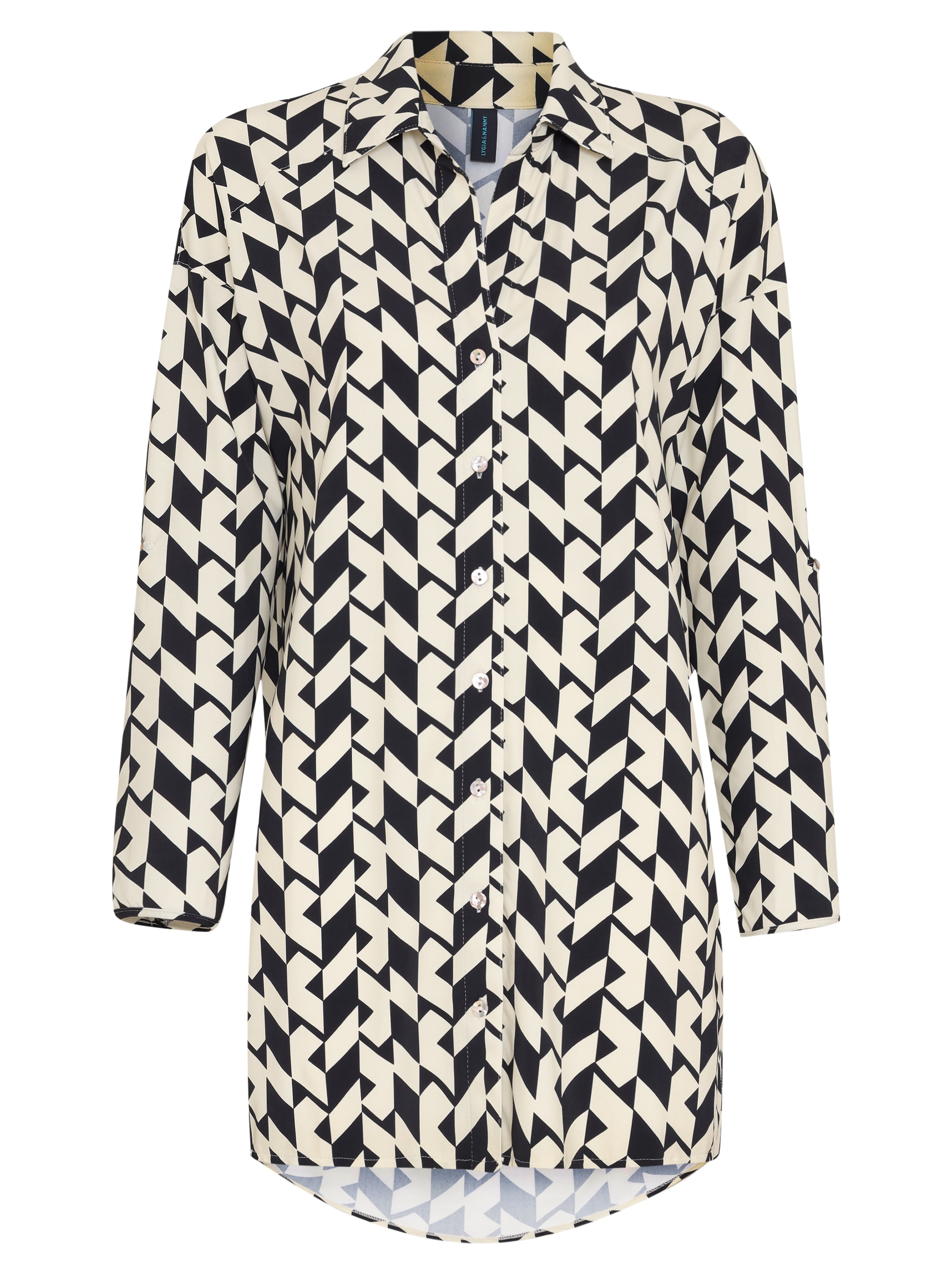 Meline Geometric-Print Button-Front Shirt Dress Zaya