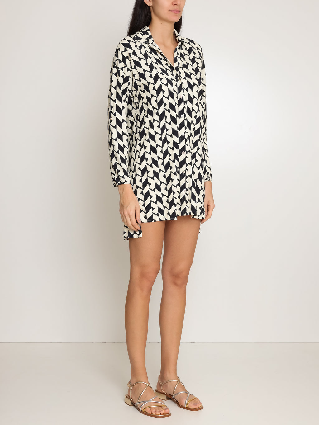 Meline Geometric-Print Button-Front Shirt Dress Zaya
