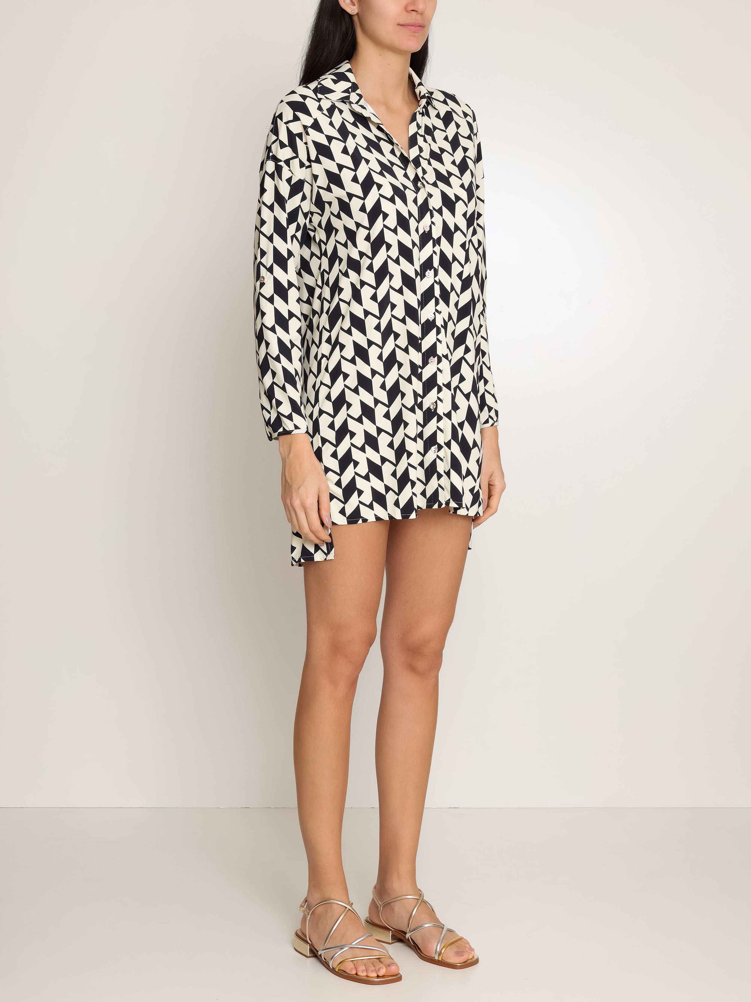 Meline Geometric-Print Button-Front Shirt Dress Zaya