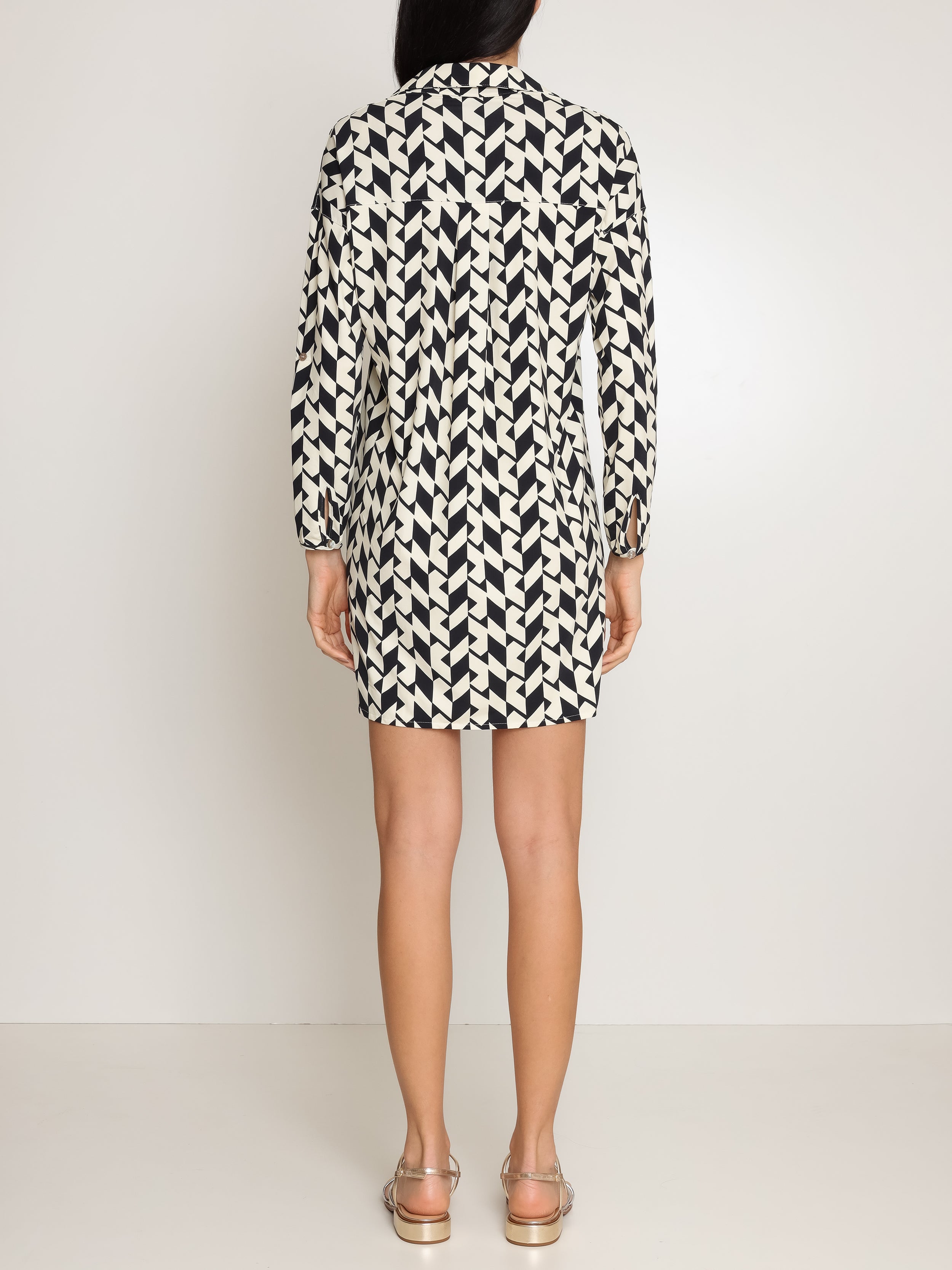 Meline Geometric-Print Button-Front Shirt Dress Zaya