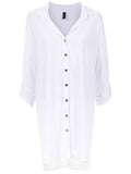Meline White Plain Button-Front Shirt Dress