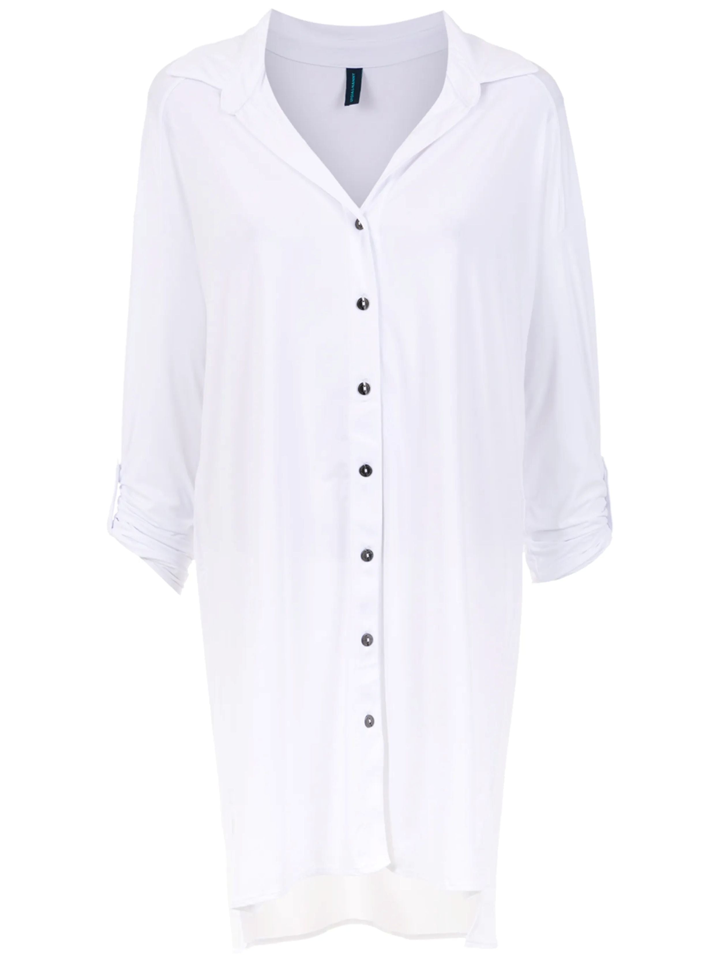 Meline White Plain Button-Front Shirt Dress