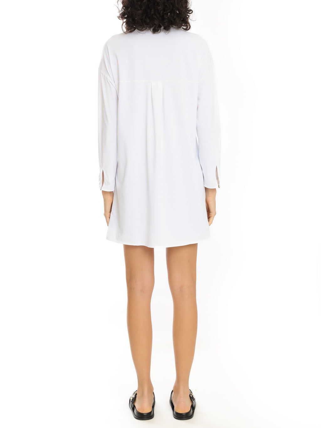 Meline White Plain Button-Front Shirt Dress
