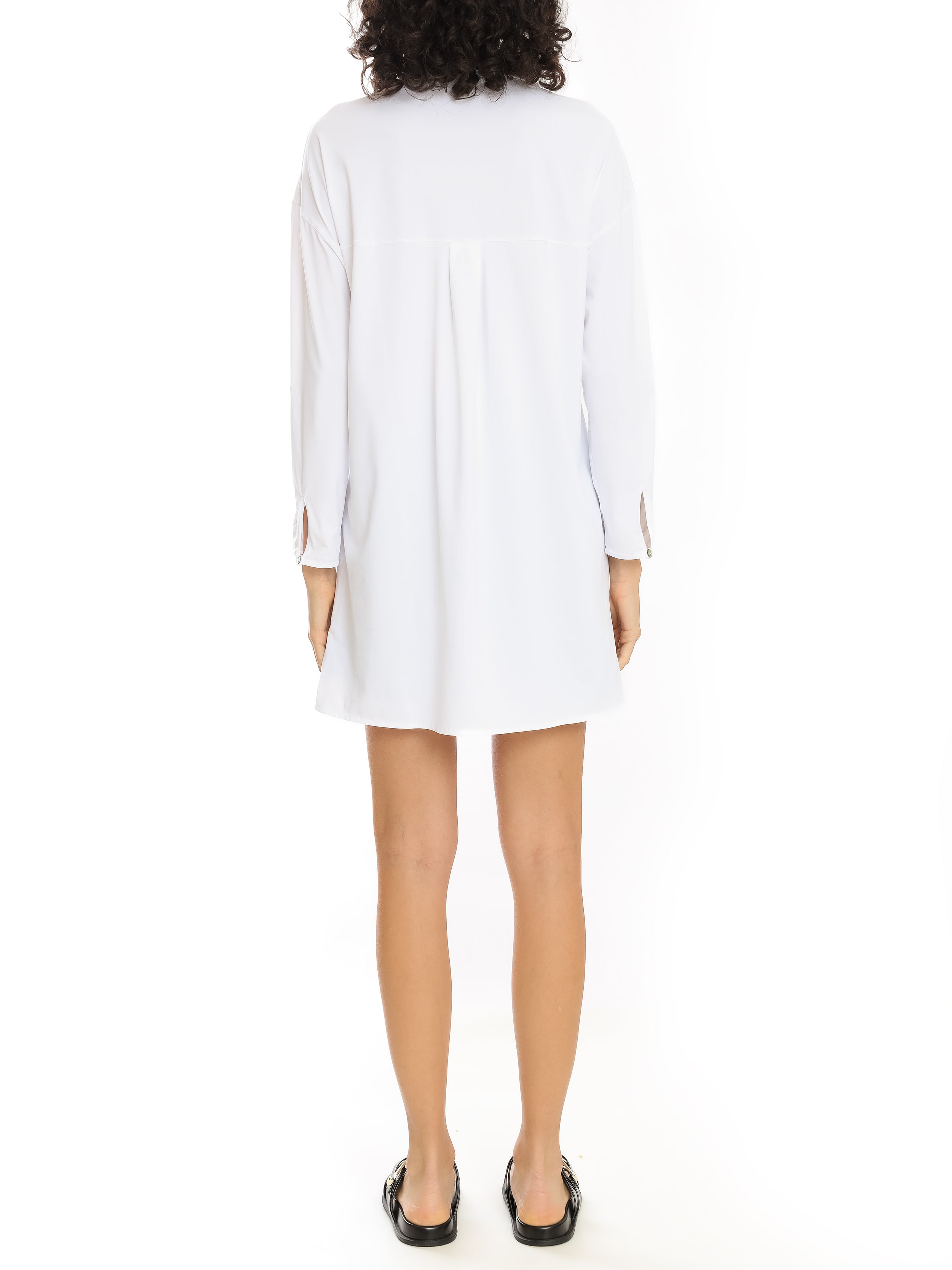 Meline White Plain Button-Front Shirt Dress