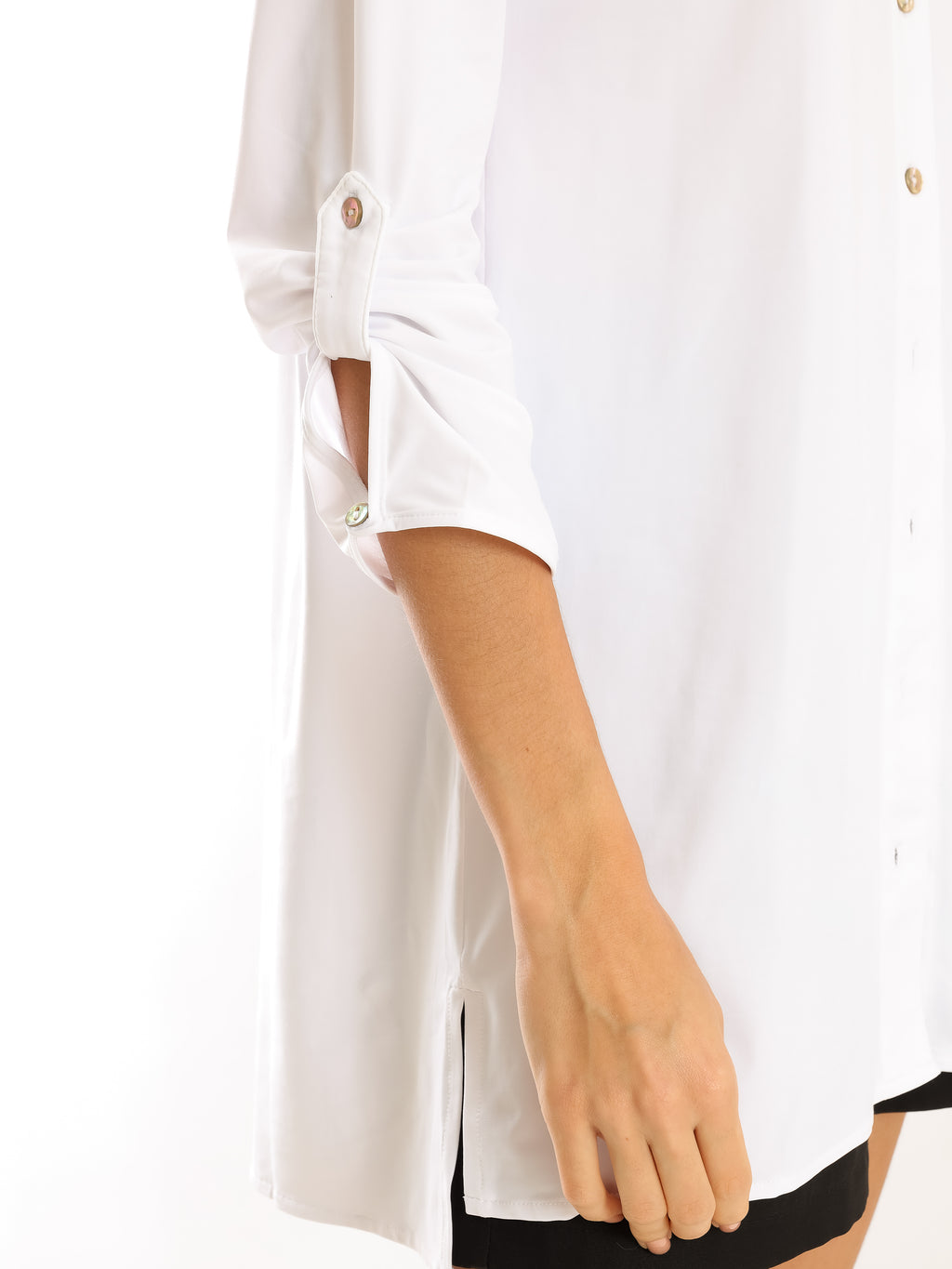 Meline White Plain Button-Front Shirt Dress