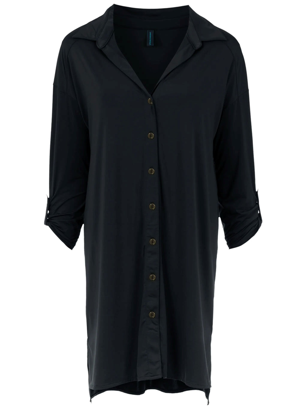 Meline Black Plain Button-Front Shirt Dress