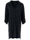 Meline Black Plain Button-Front Shirt Dress