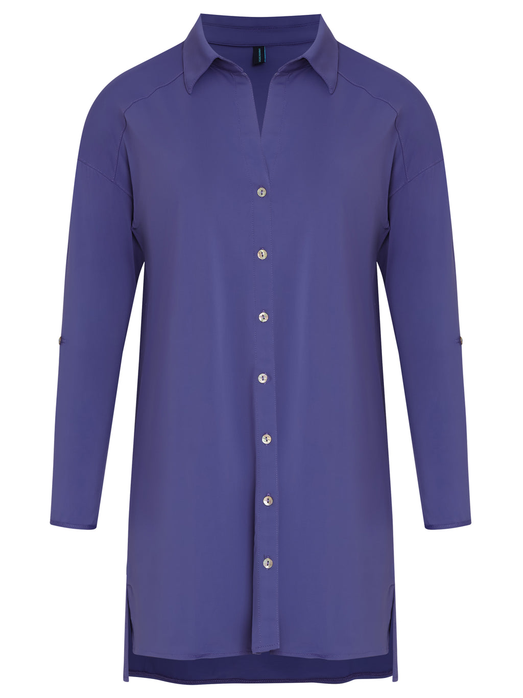 Meline Purple Plain Button-Front Shirt Dress