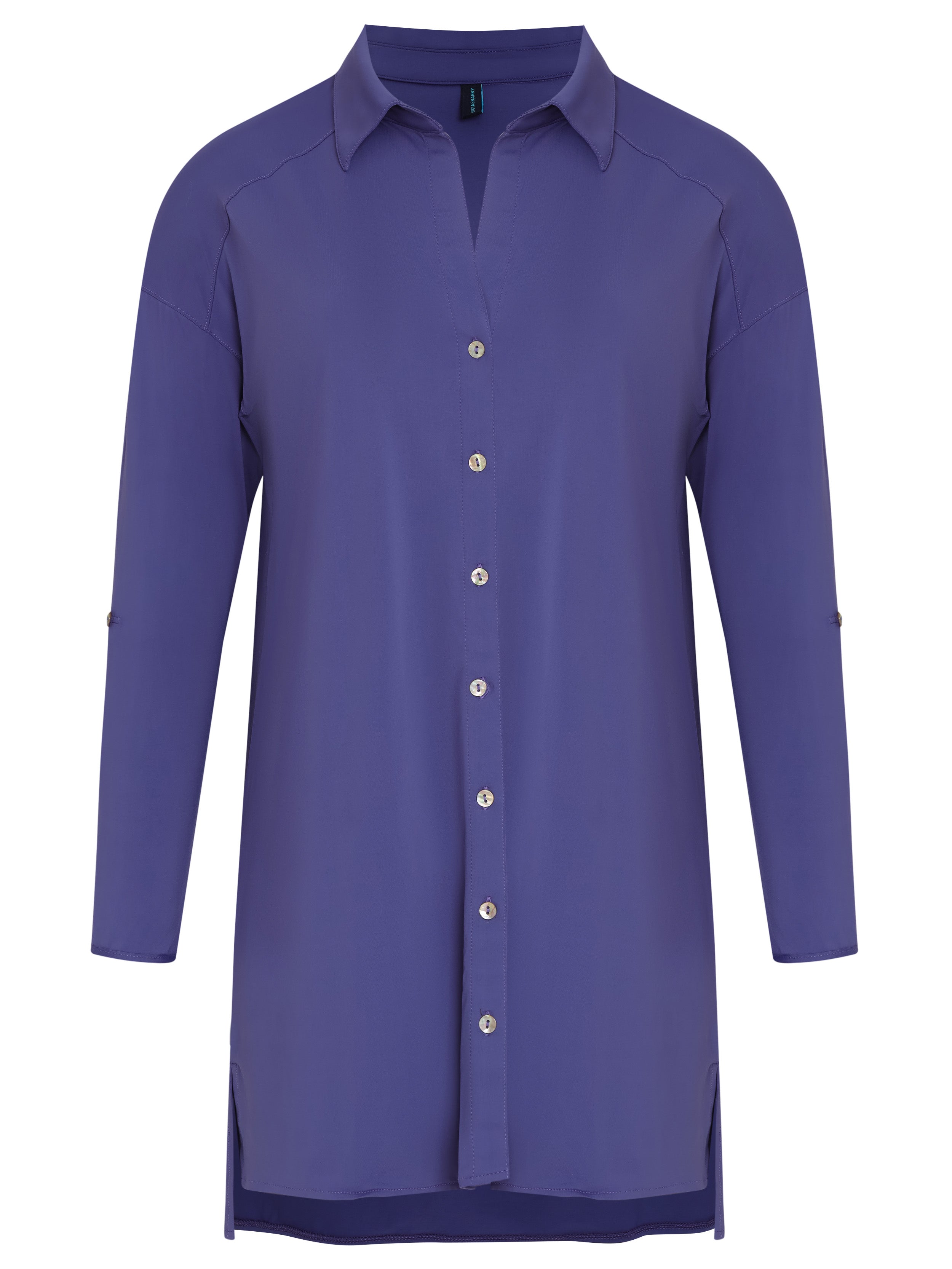 Meline Purple Plain Button-Front Shirt Dress