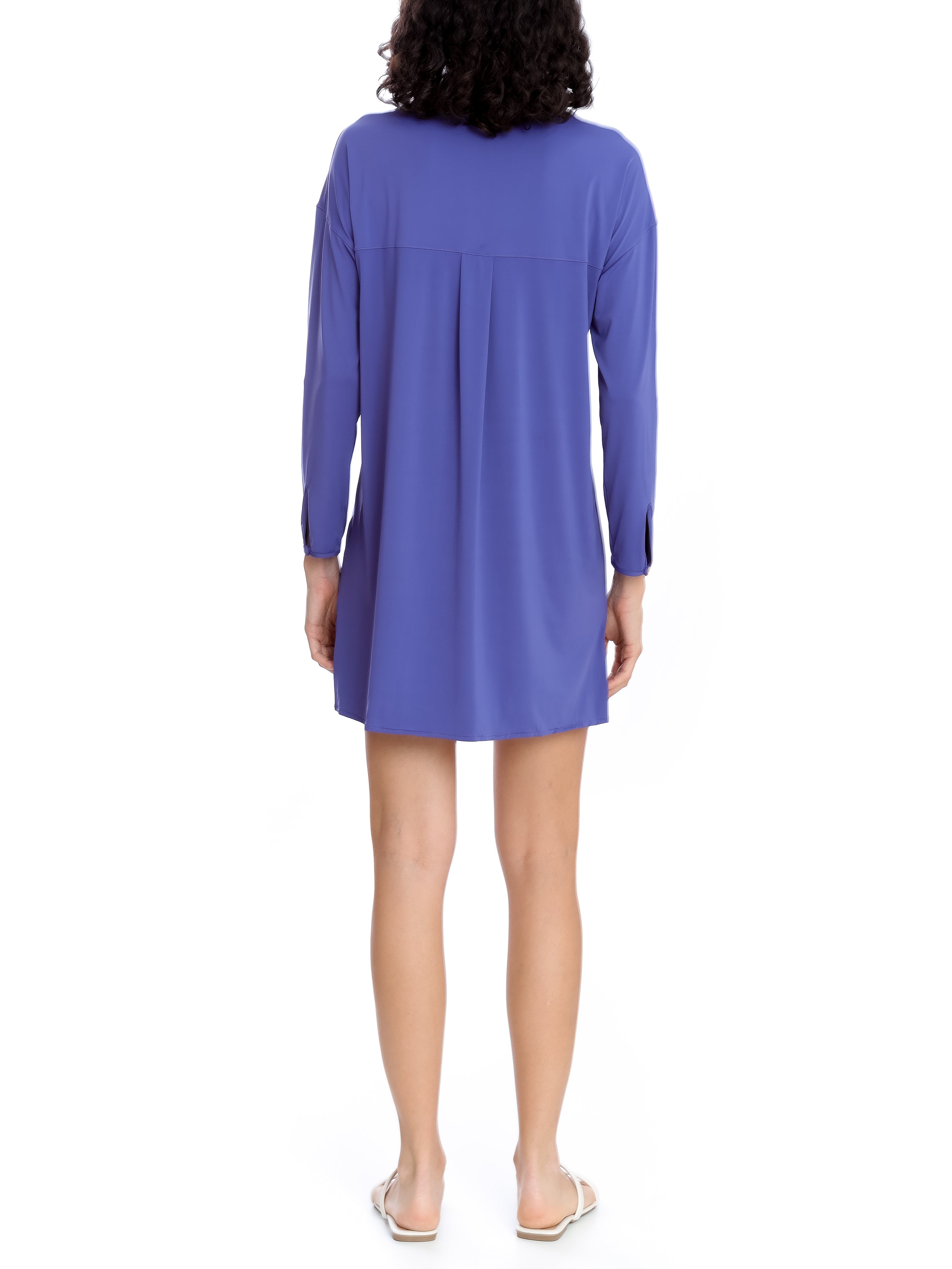 Meline Purple Plain Button-Front Shirt Dress