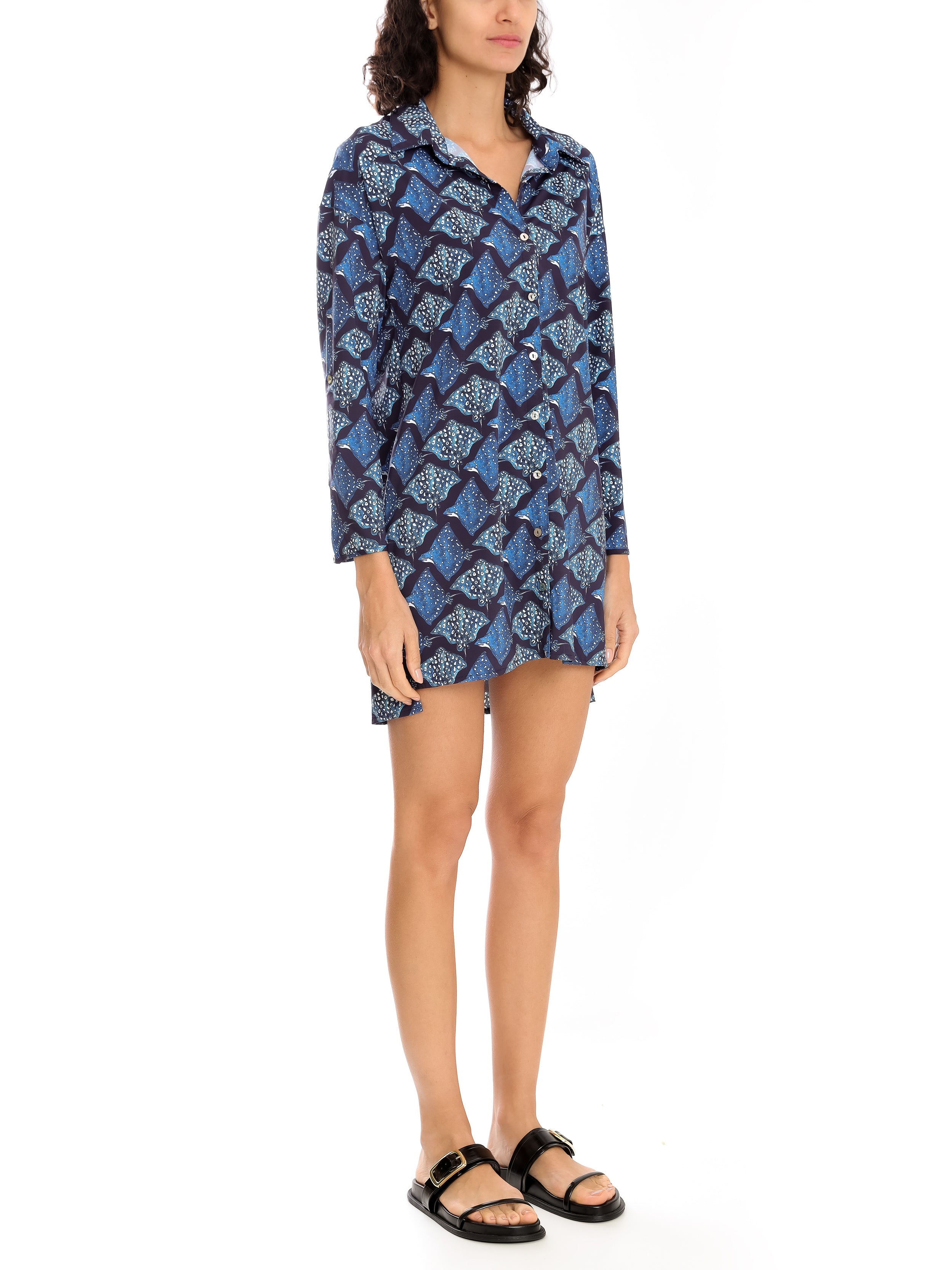 Meline Stingrays-Print Button-Front Shirt Dress