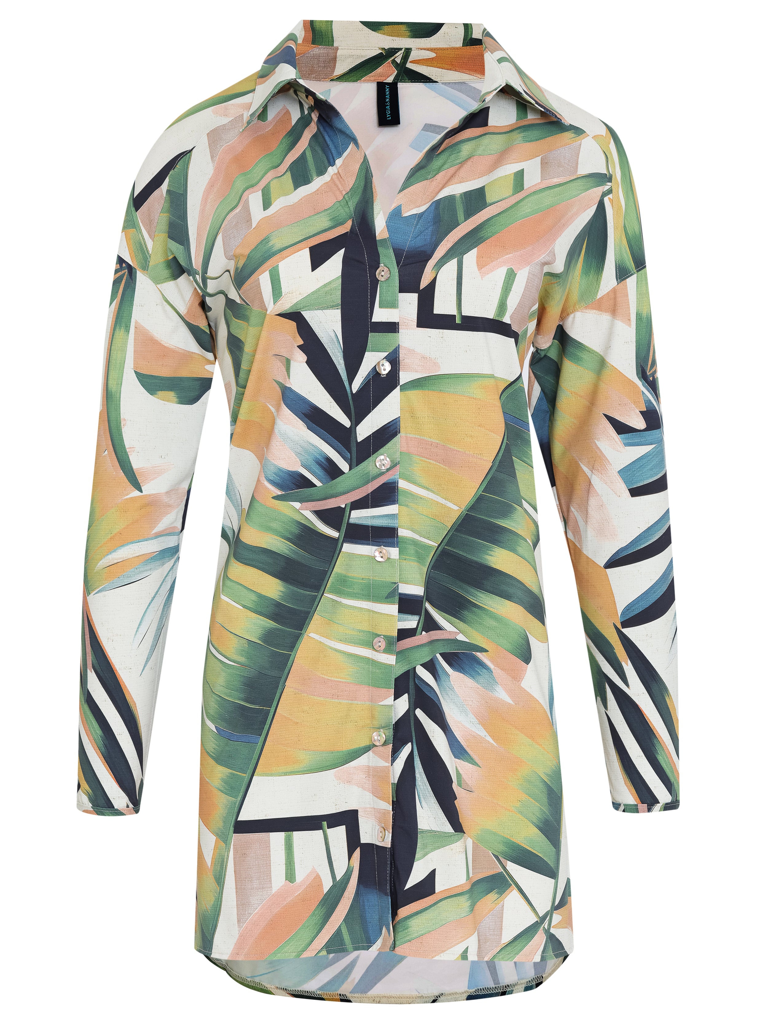 Meline Foliage-Print Button-Front Shirt Dress