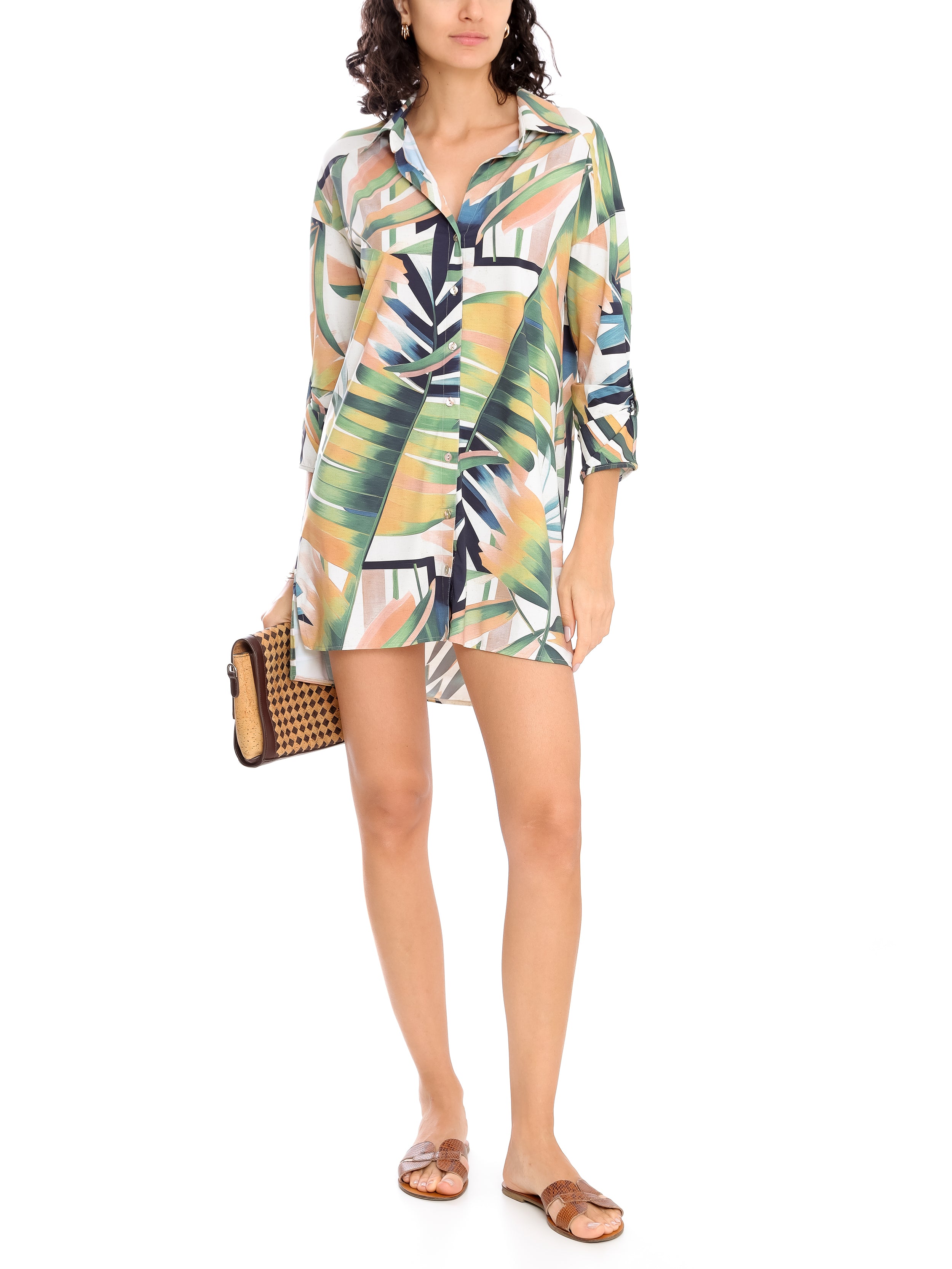 Meline Foliage-Print Button-Front Shirt Dress