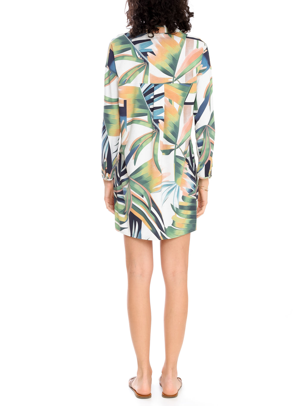 Meline Foliage-Print Button-Front Shirt Dress
