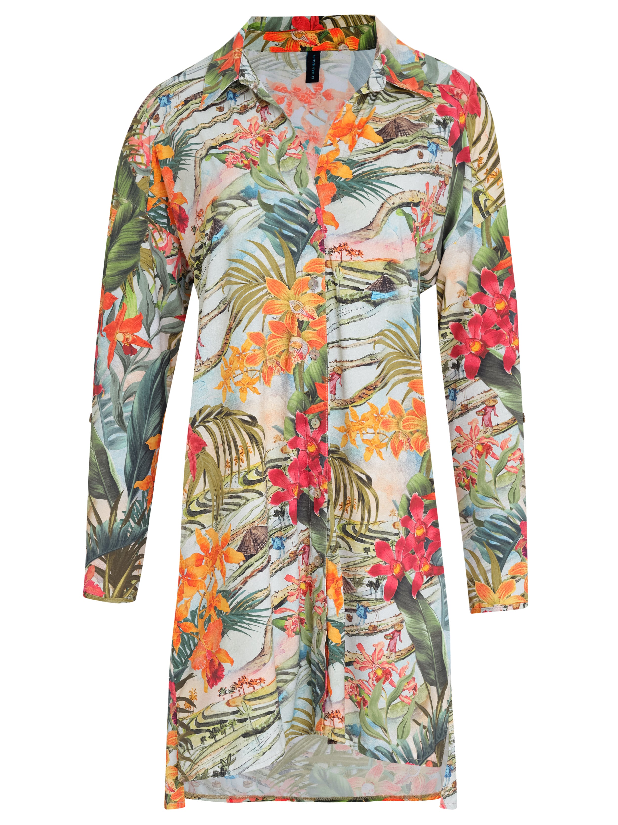 Meline -Print Button-Front Shirt Dress