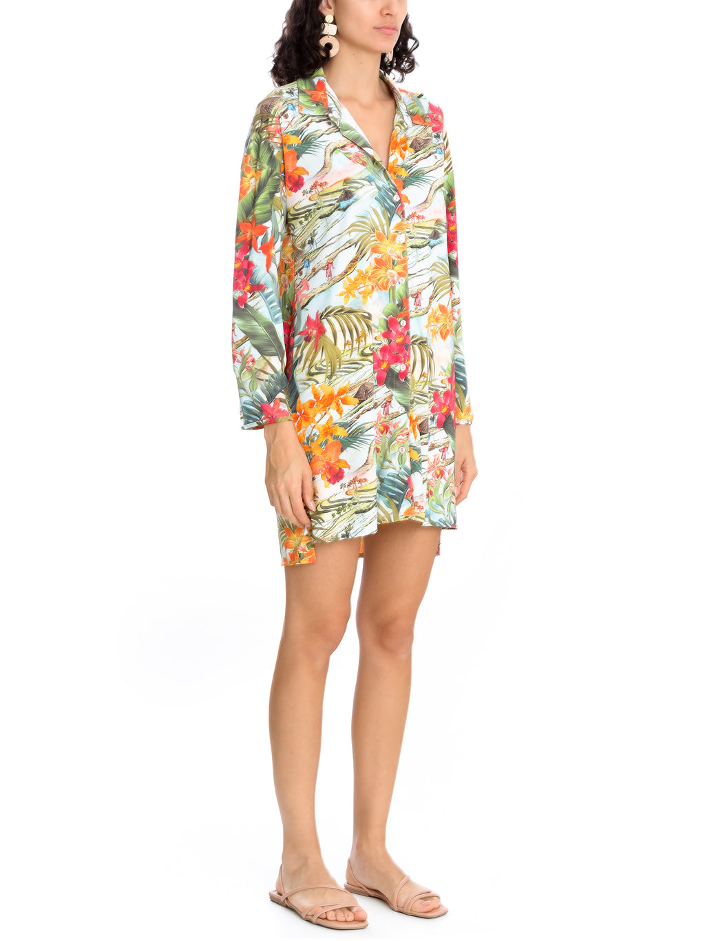 Meline -Print Button-Front Shirt Dress