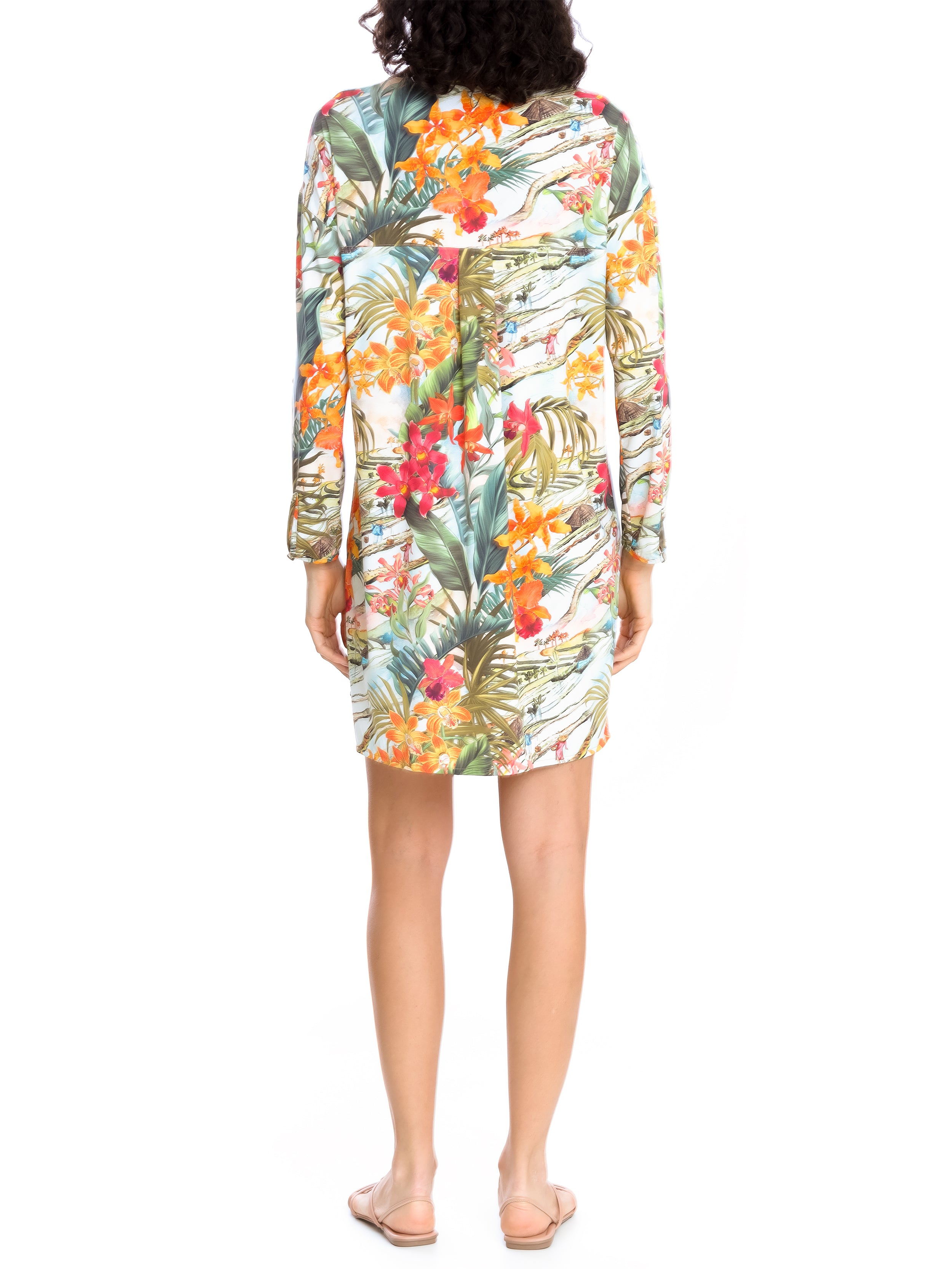 Meline -Print Button-Front Shirt Dress