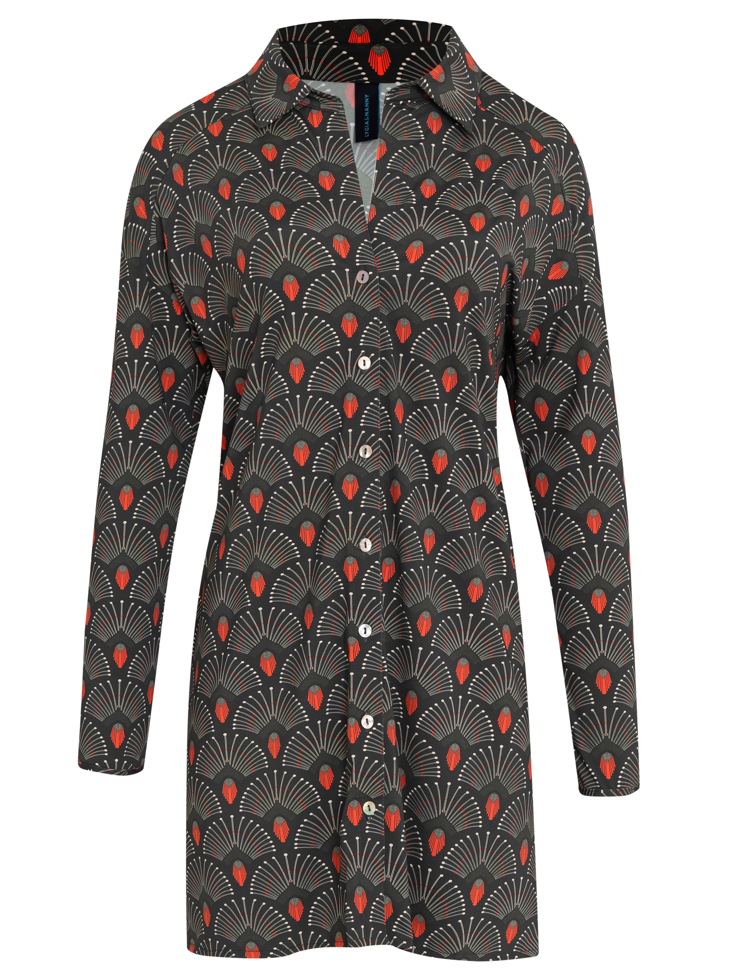 Meline -Print Button-Front Shirt Dress