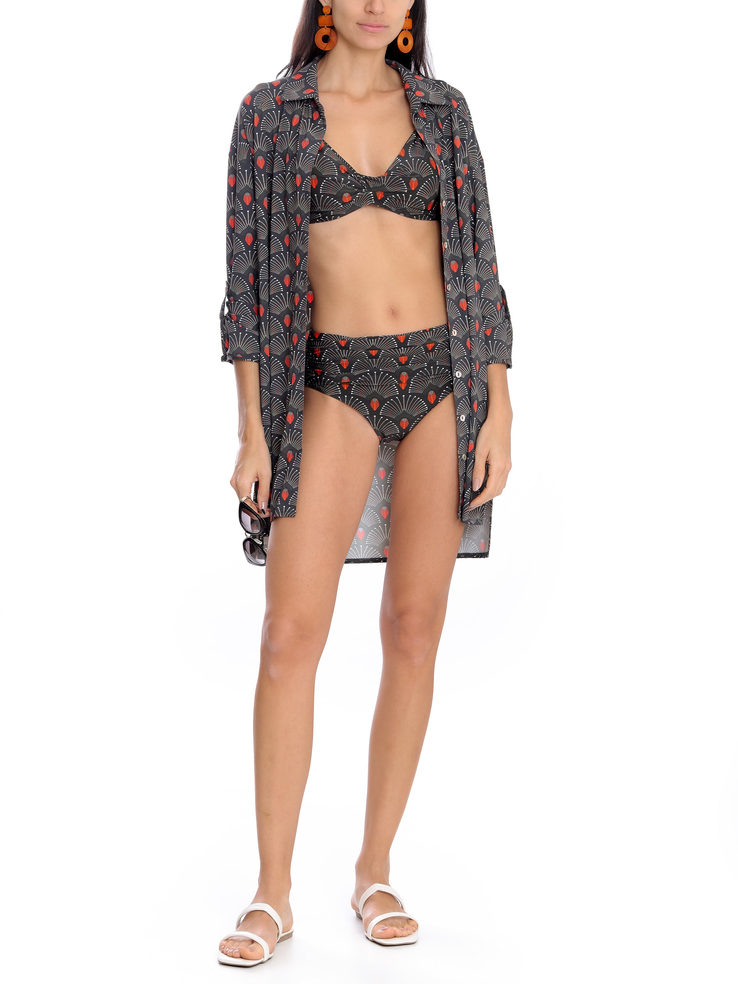 Meline -Print Button-Front Shirt Dress