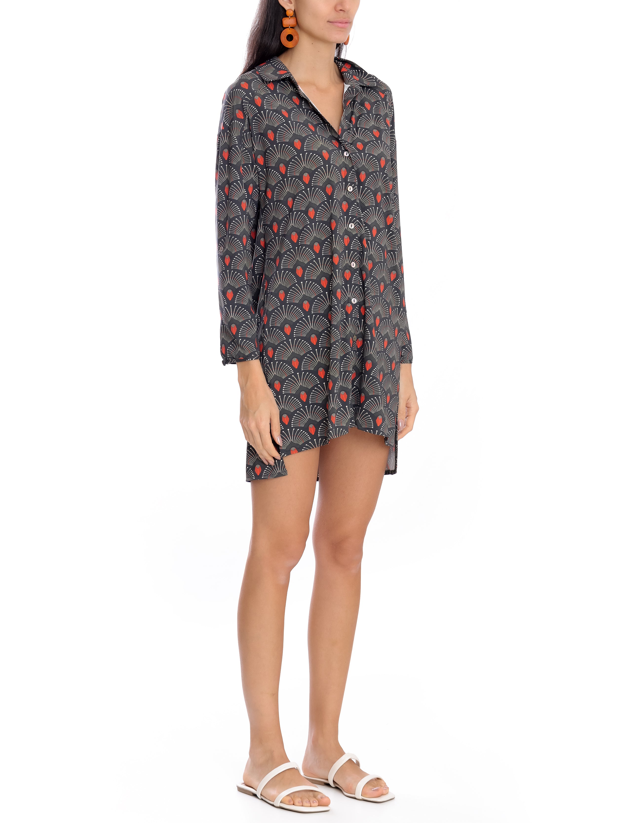 Meline -Print Button-Front Shirt Dress