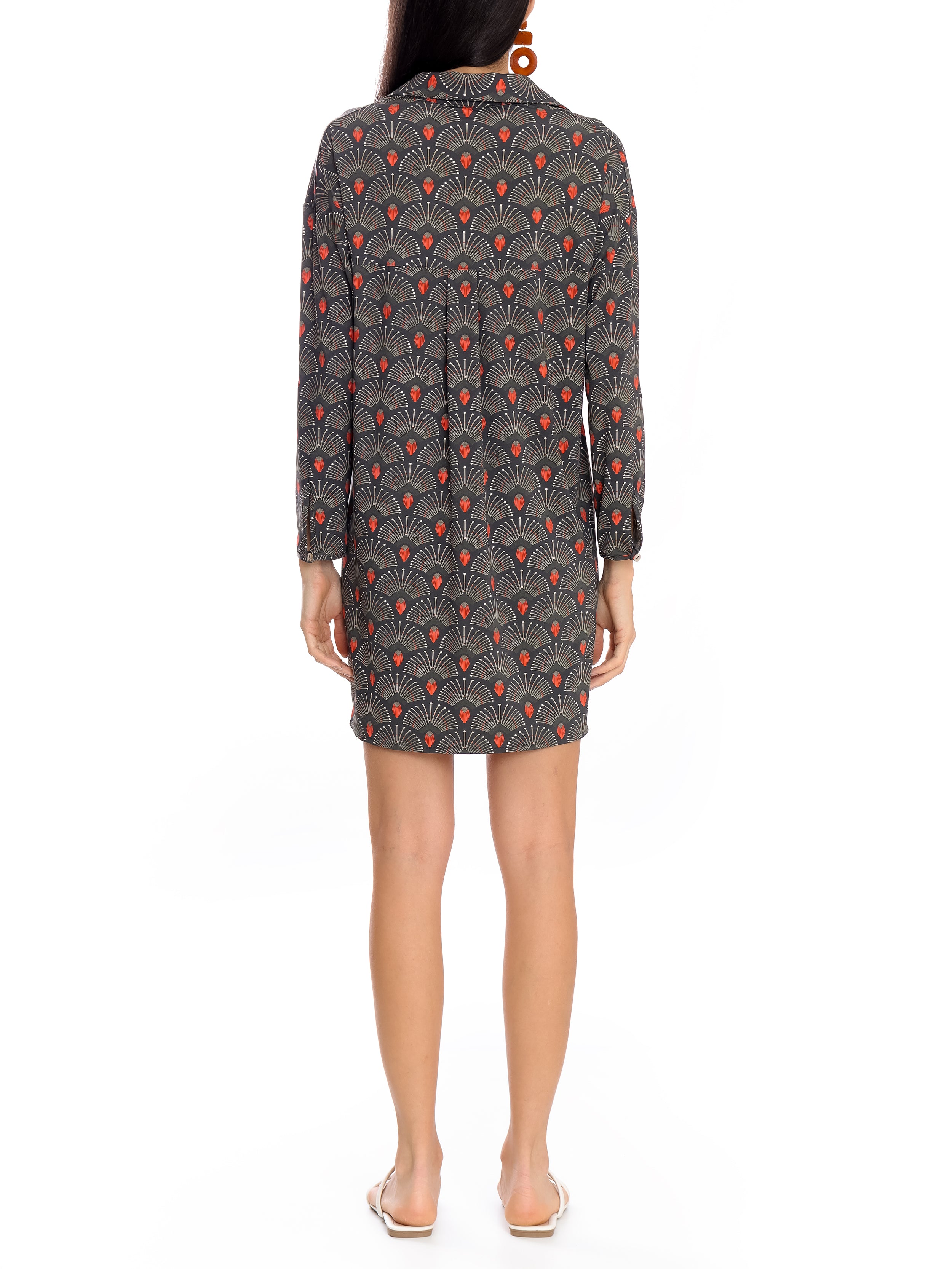 Meline -Print Button-Front Shirt Dress