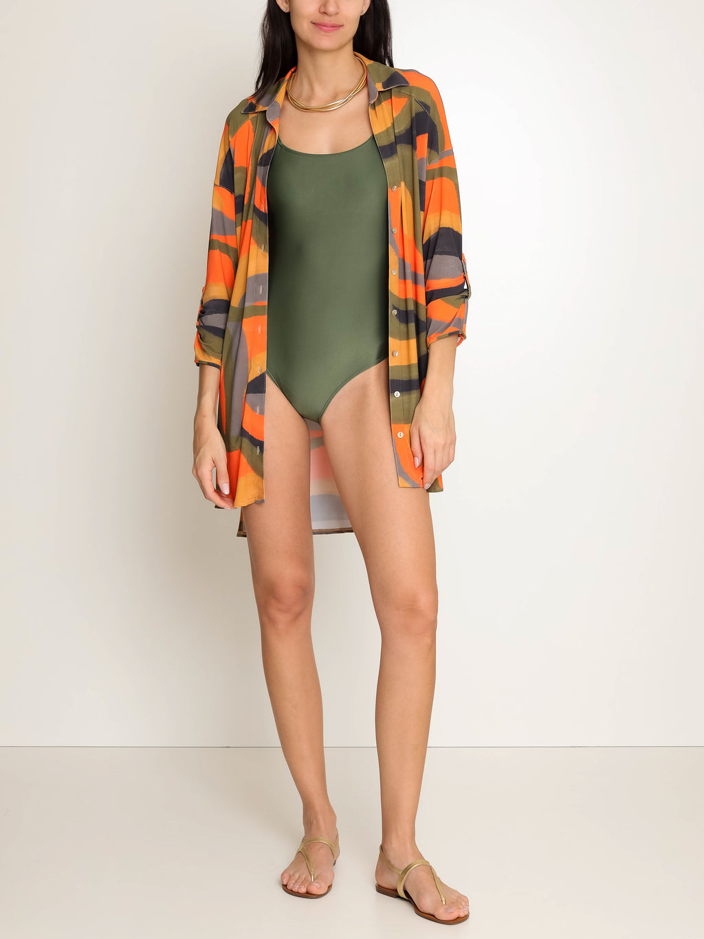 Meline Abstracte-Print Button-Front Shirt Dress