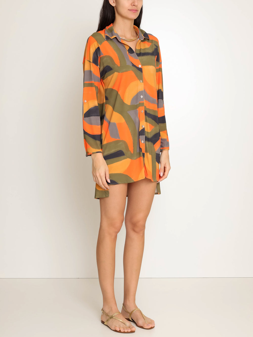 Meline Abstracte-Print Button-Front Shirt Dress