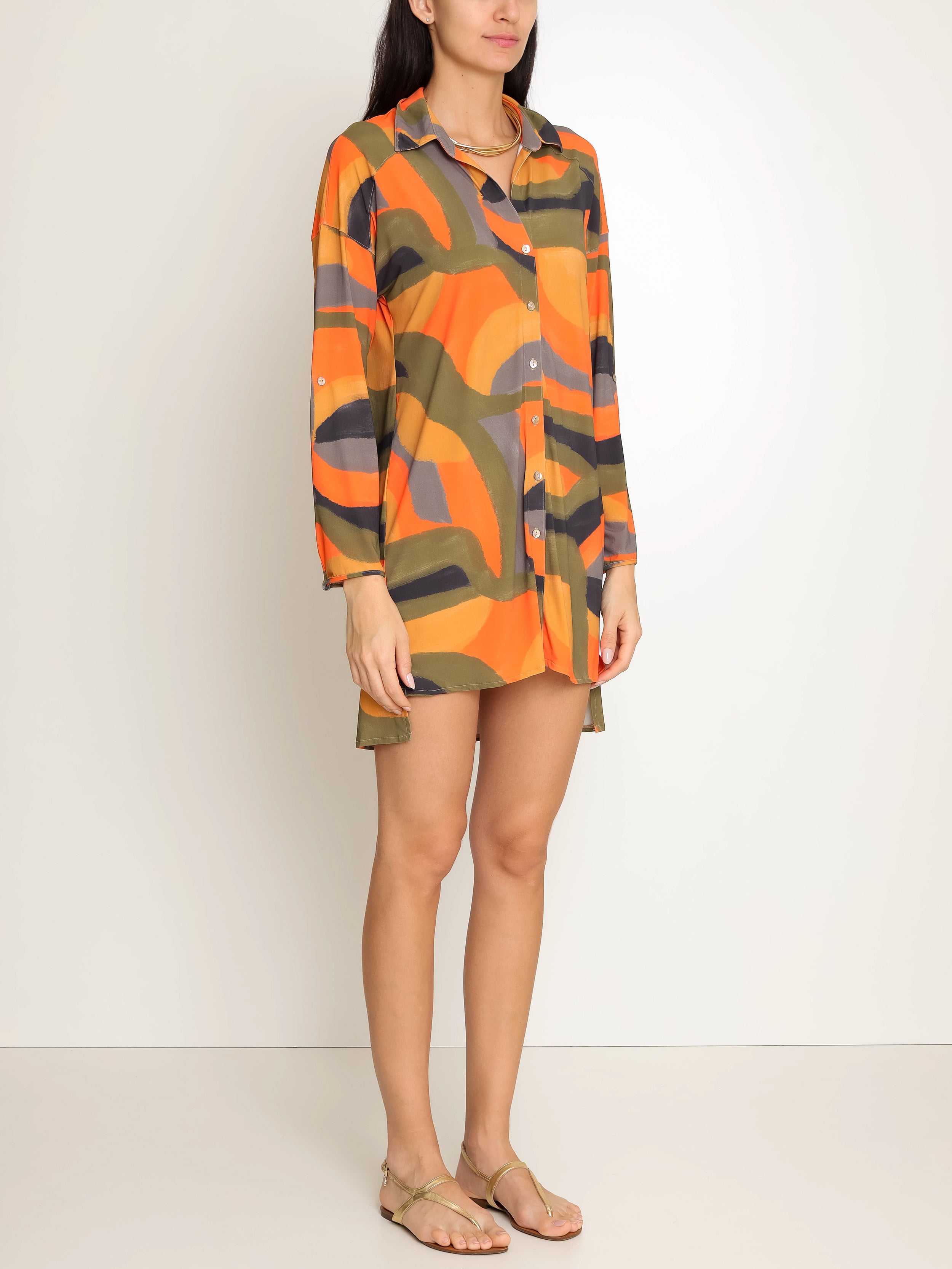 Meline Abstracte-Print Button-Front Shirt Dress