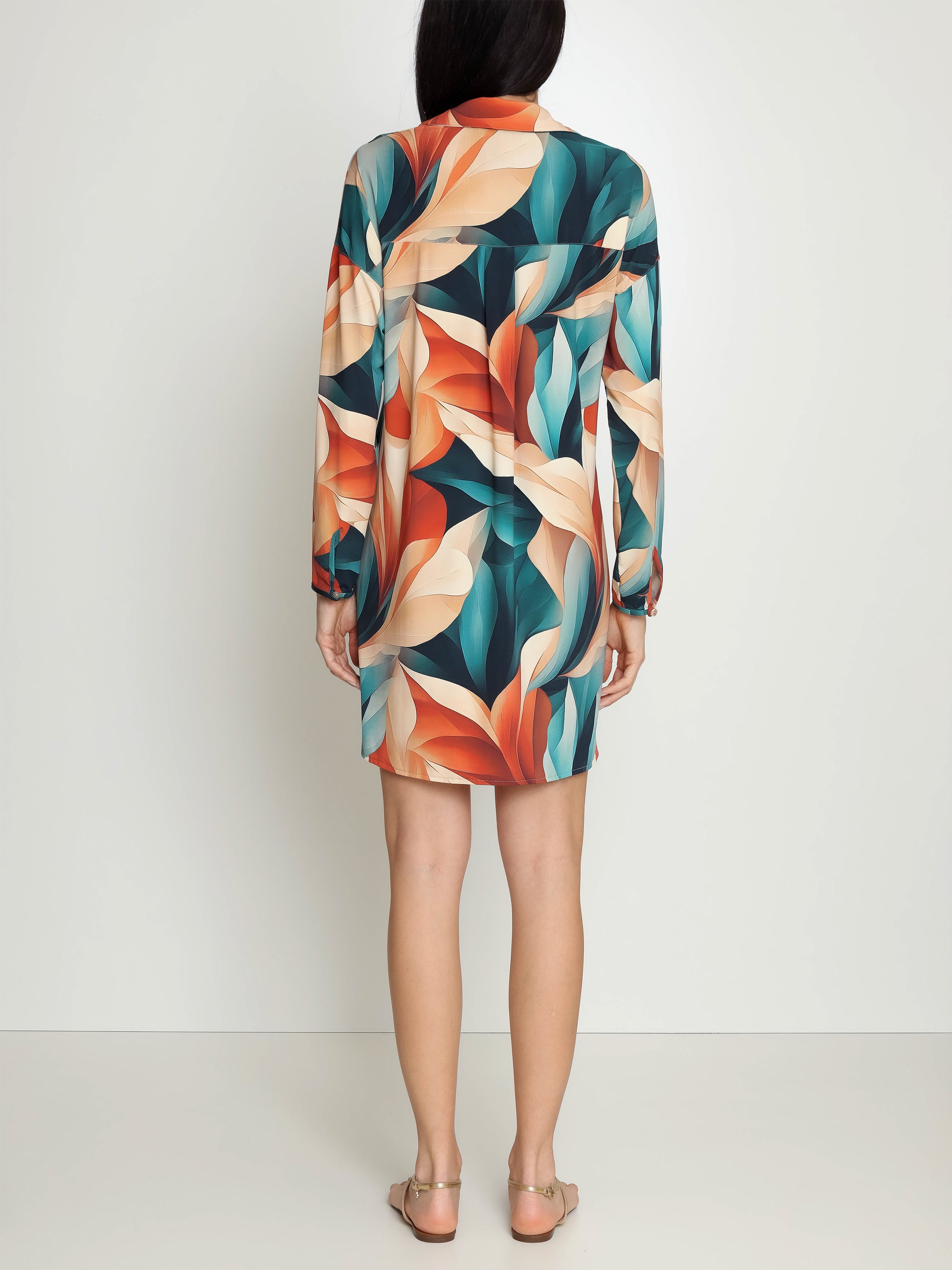 Meline Foliage-Print Button-Front Shirt Dress