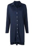 Meline Blue Plain Button-Front Shirt Dress