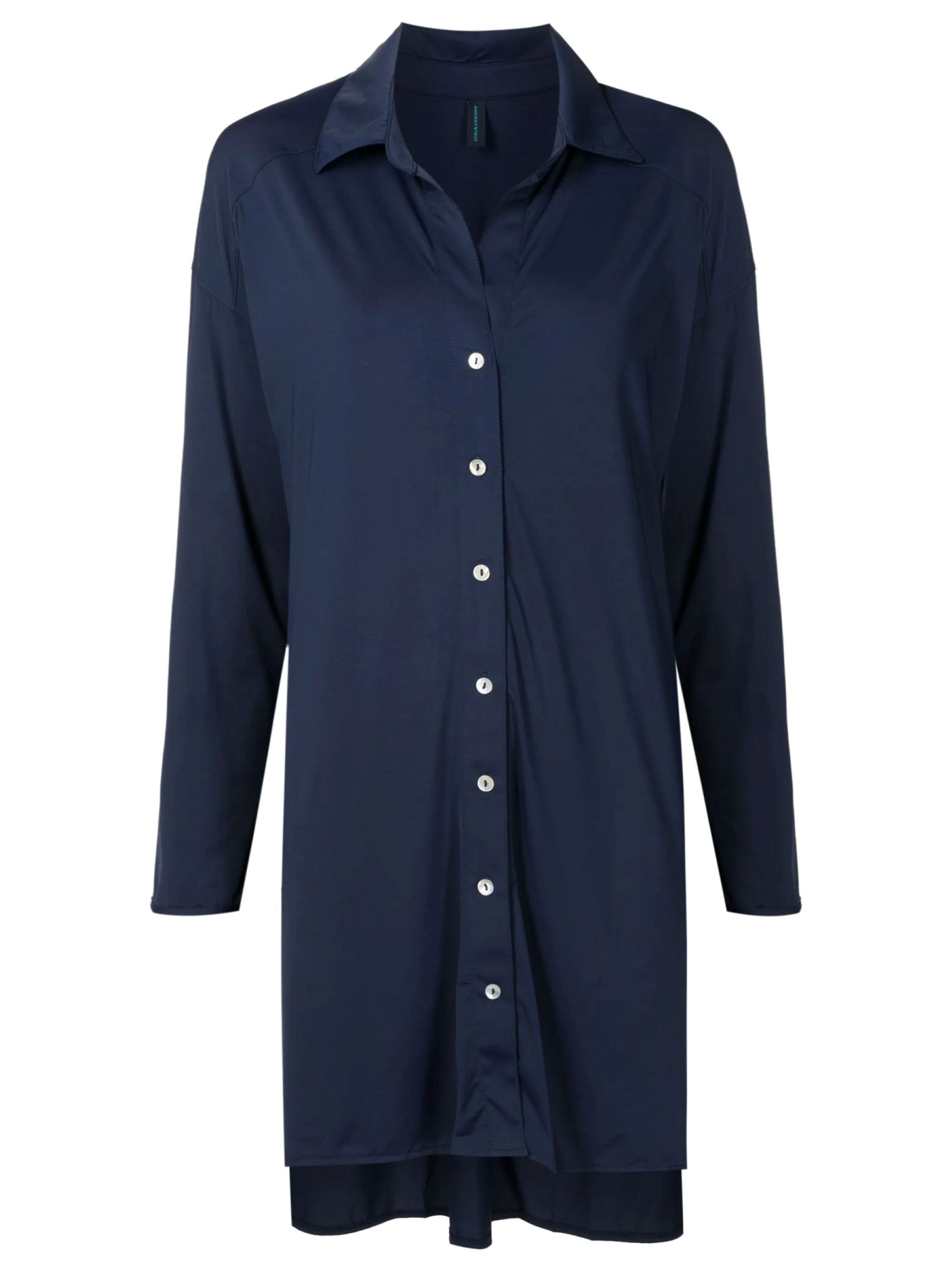 Meline Blue Plain Button-Front Shirt Dress