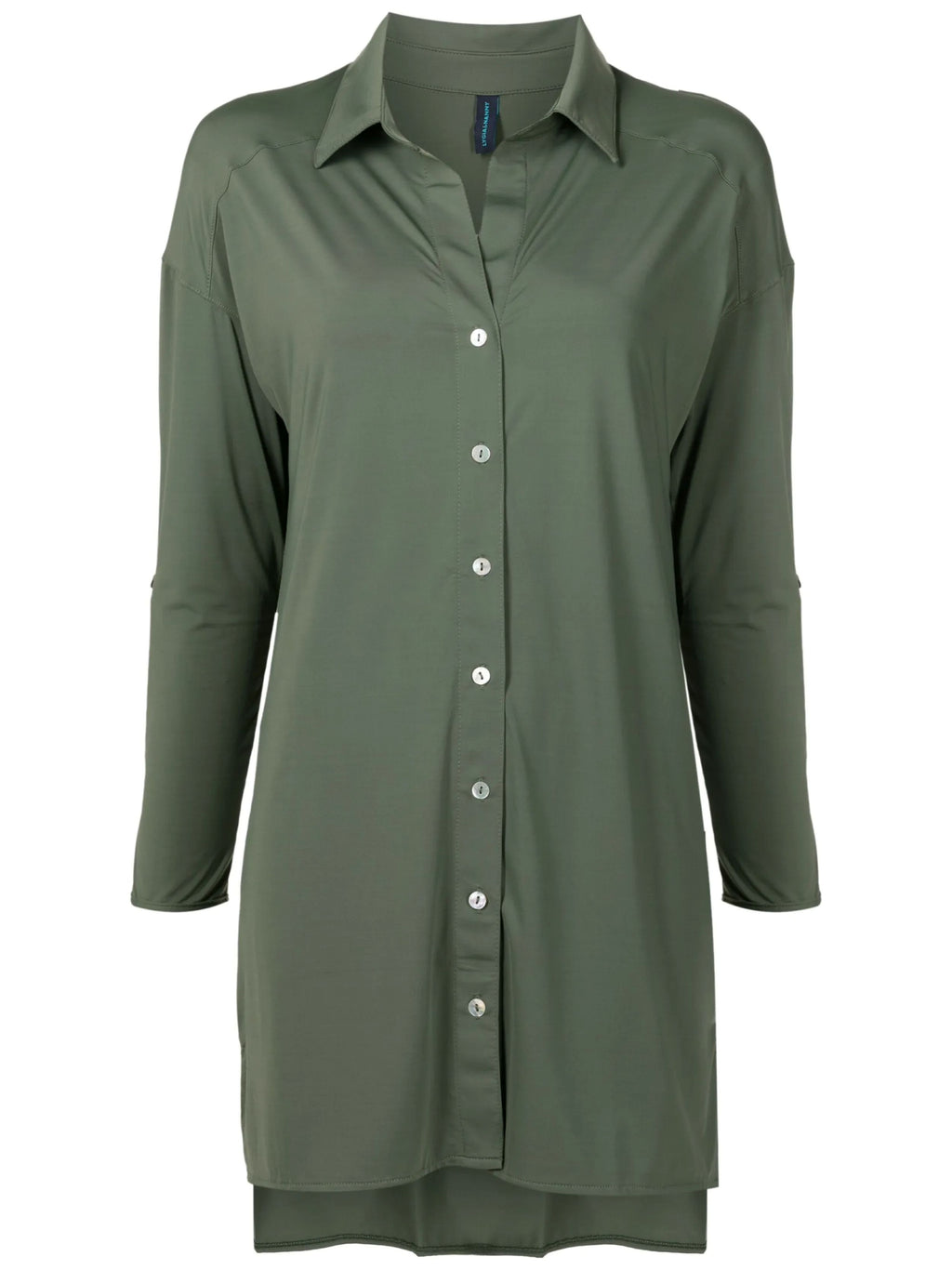 Meline Green Plain Button-Front Shirt Dress