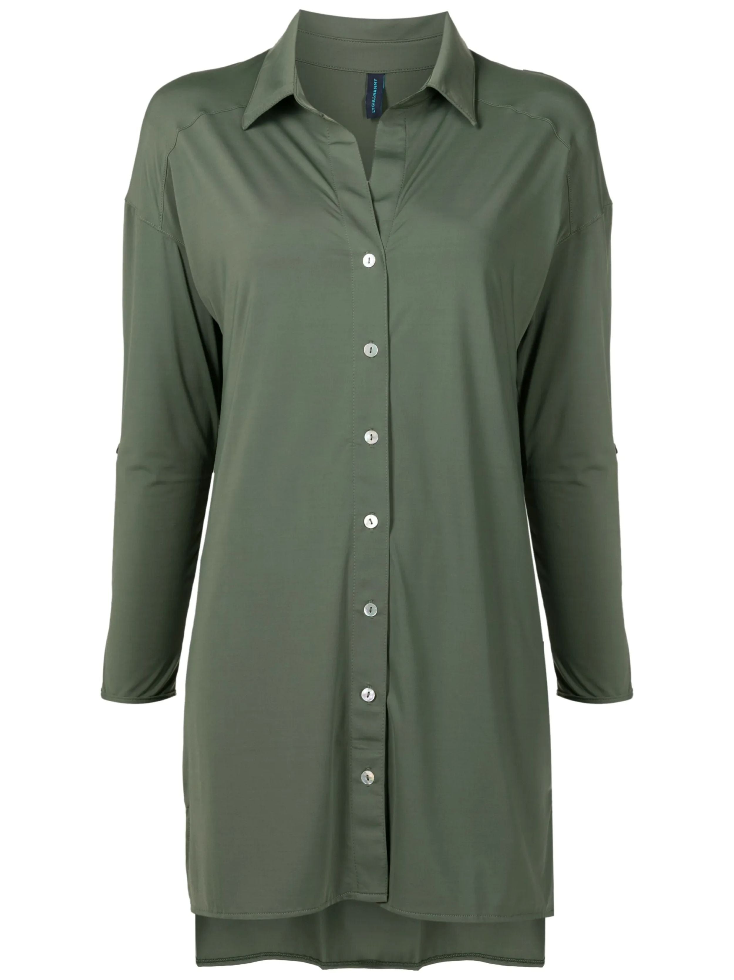 Meline Green Plain Button-Front Shirt Dress