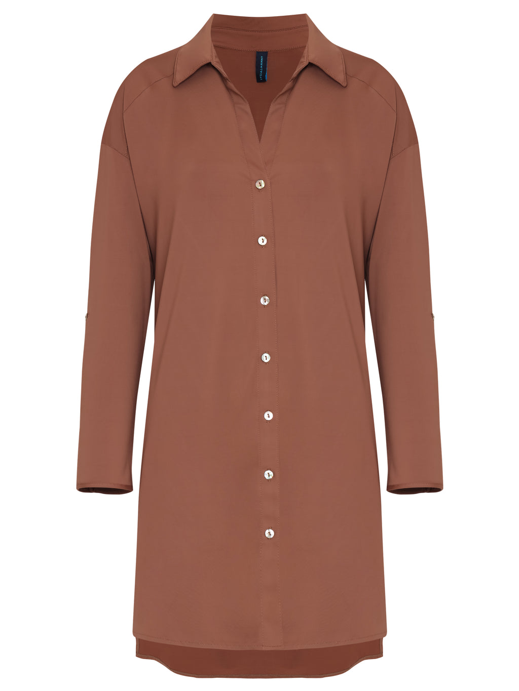 Meline Brown Plain Button-Front Shirt Dress