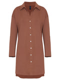 Meline Brown Plain Button-Front Shirt Dress