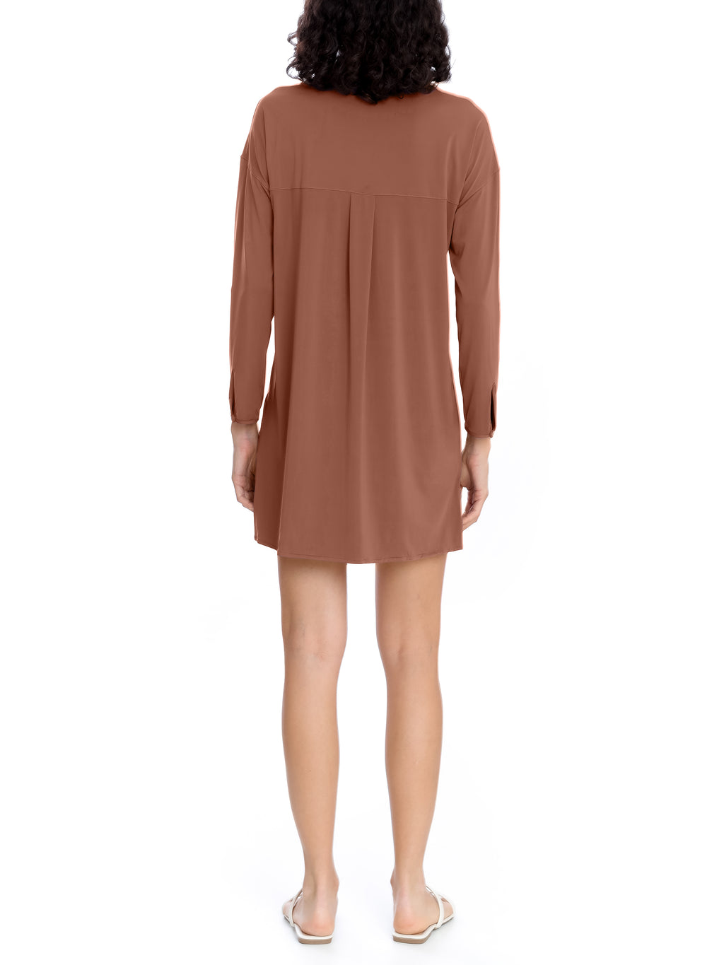 Meline Brown Plain Button-Front Shirt Dress