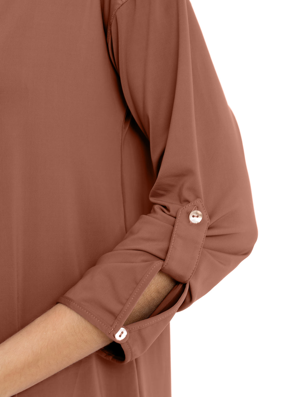Meline Brown Plain Button-Front Shirt Dress