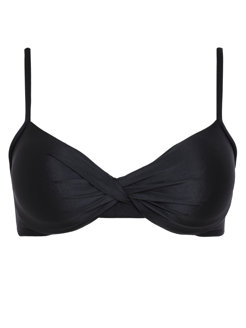 Cassis Black Plain Twisted Detail Bikini Top