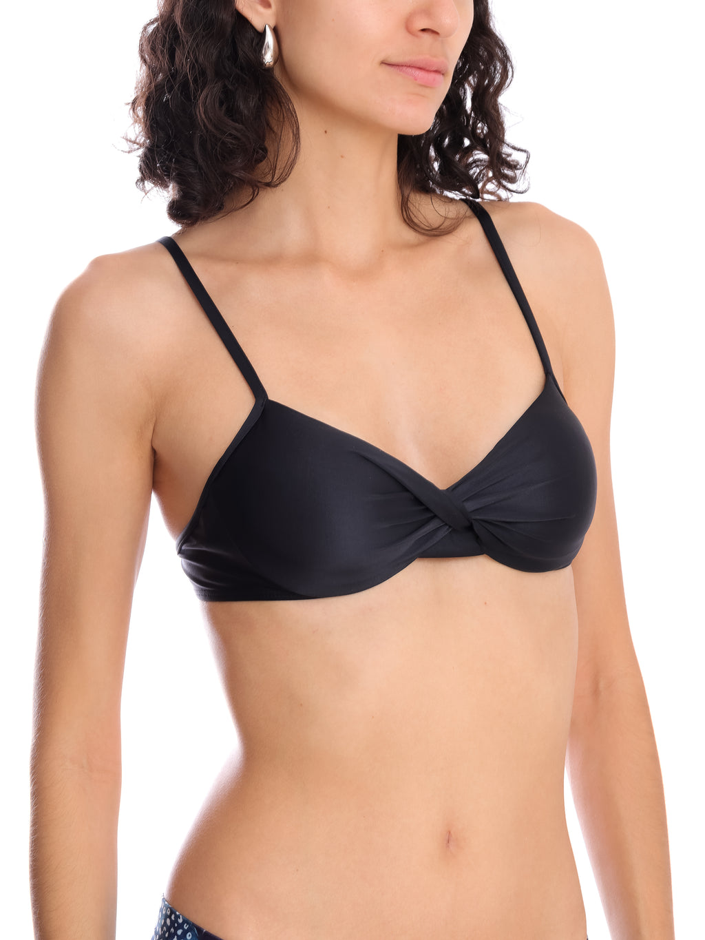 Cassis Black Plain Twisted Detail Bikini Top