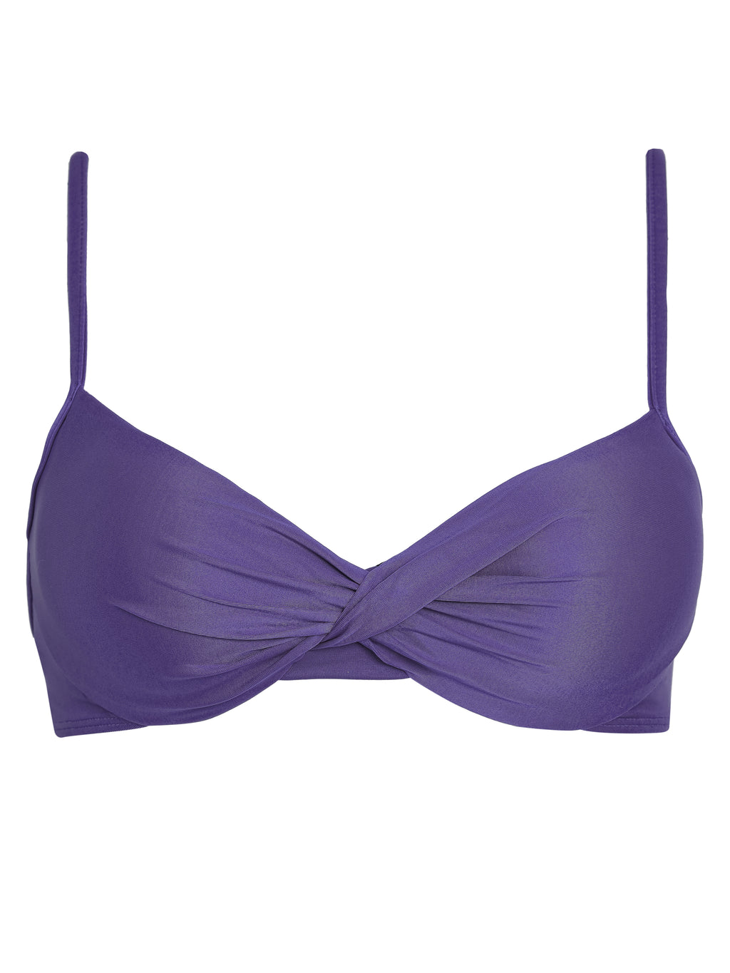 Cassis Purple Plain Twisted Detail Bikini Top