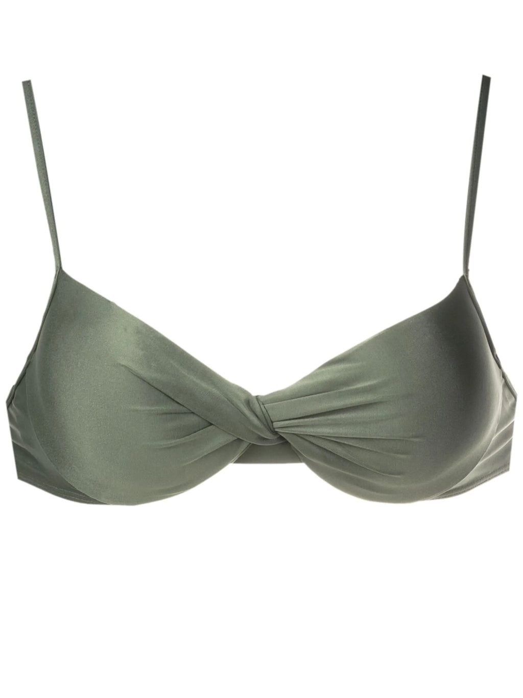 Cassis Green Plain Twisted Detail Bikini Top