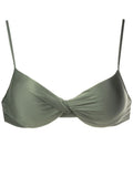 Cassis Green Plain Twisted Detail Bikini Top