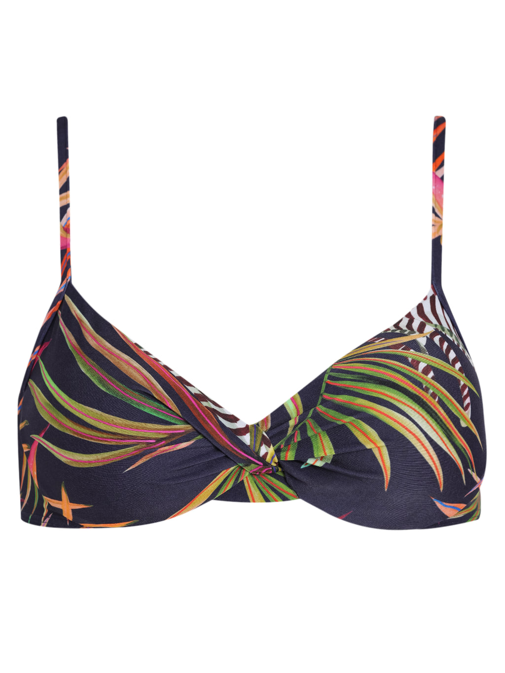 Cassis Foliage-Print Twisted Detail Bikini Top