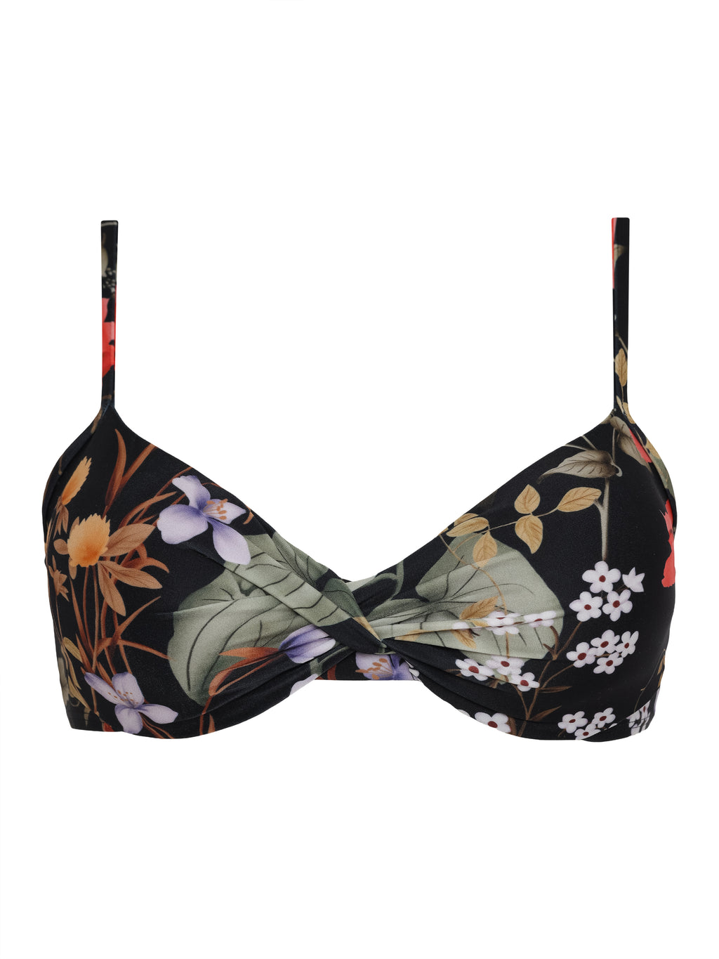 Cassis Foliage-Print Twisted Detail Bikini Top Orvalho