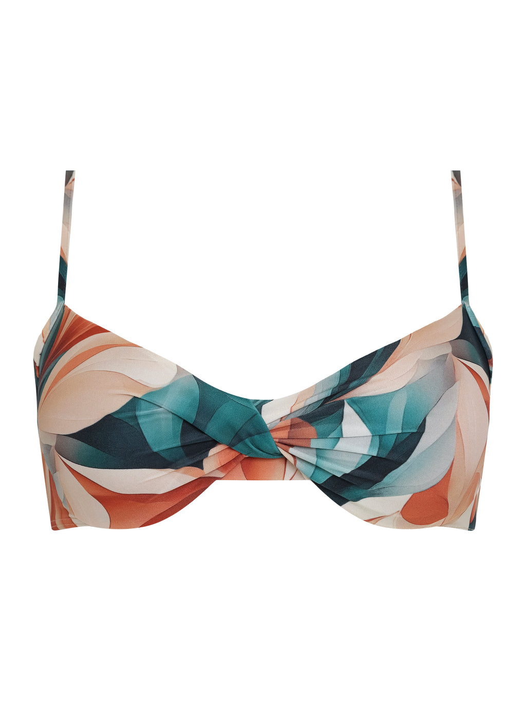 Cassis Foliage-Print Twisted Detail Bikini Top