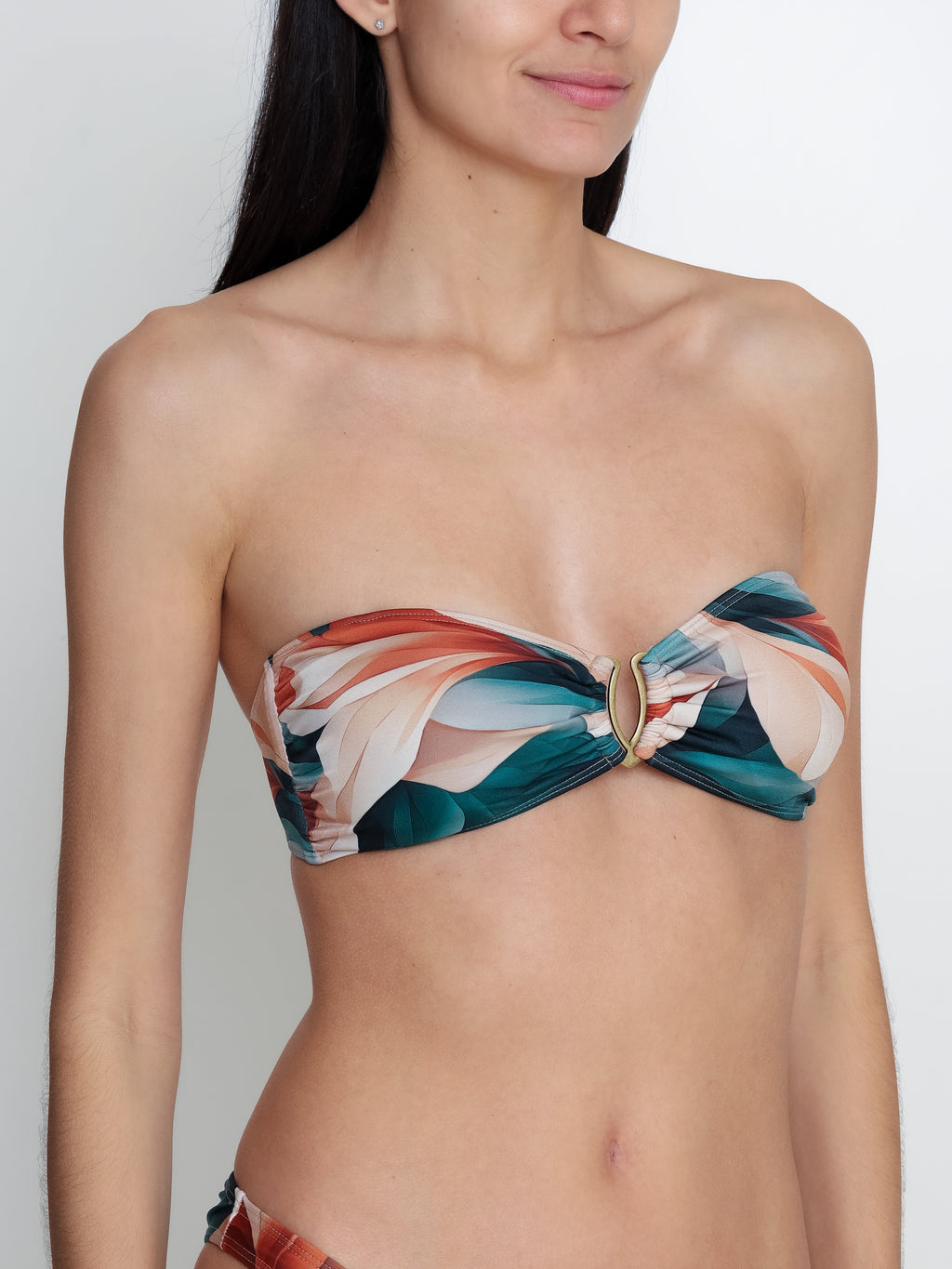 Mika Foliage-Print Strapless Bikini Top