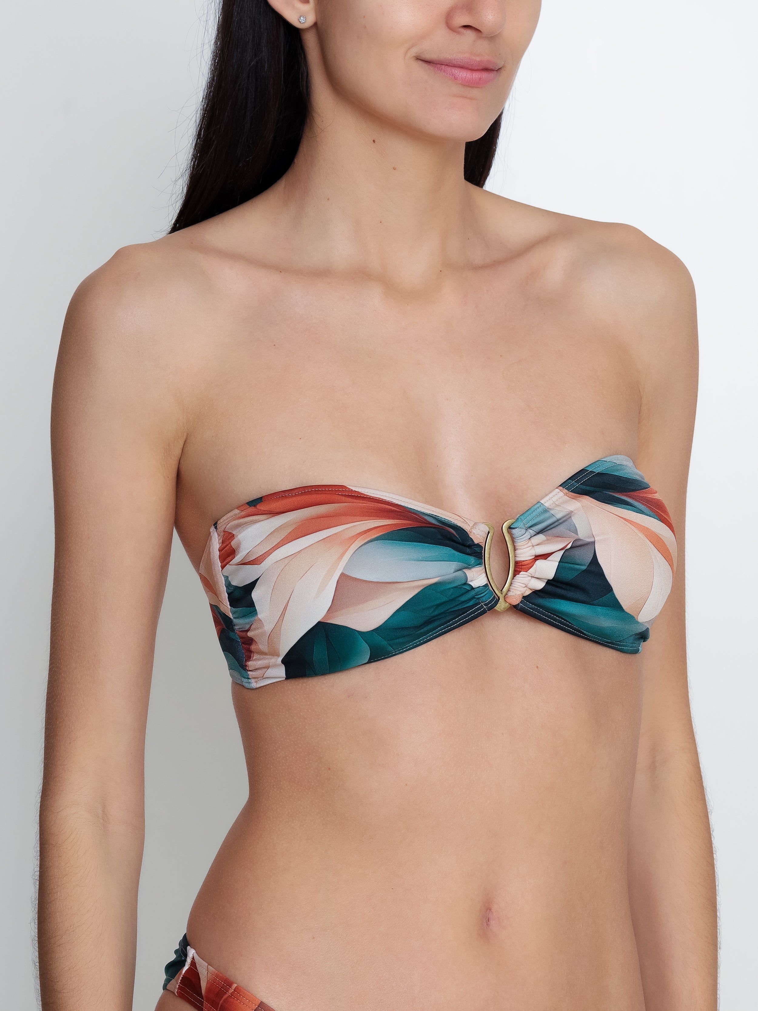 Mika Foliage-Print Strapless Bikini Top