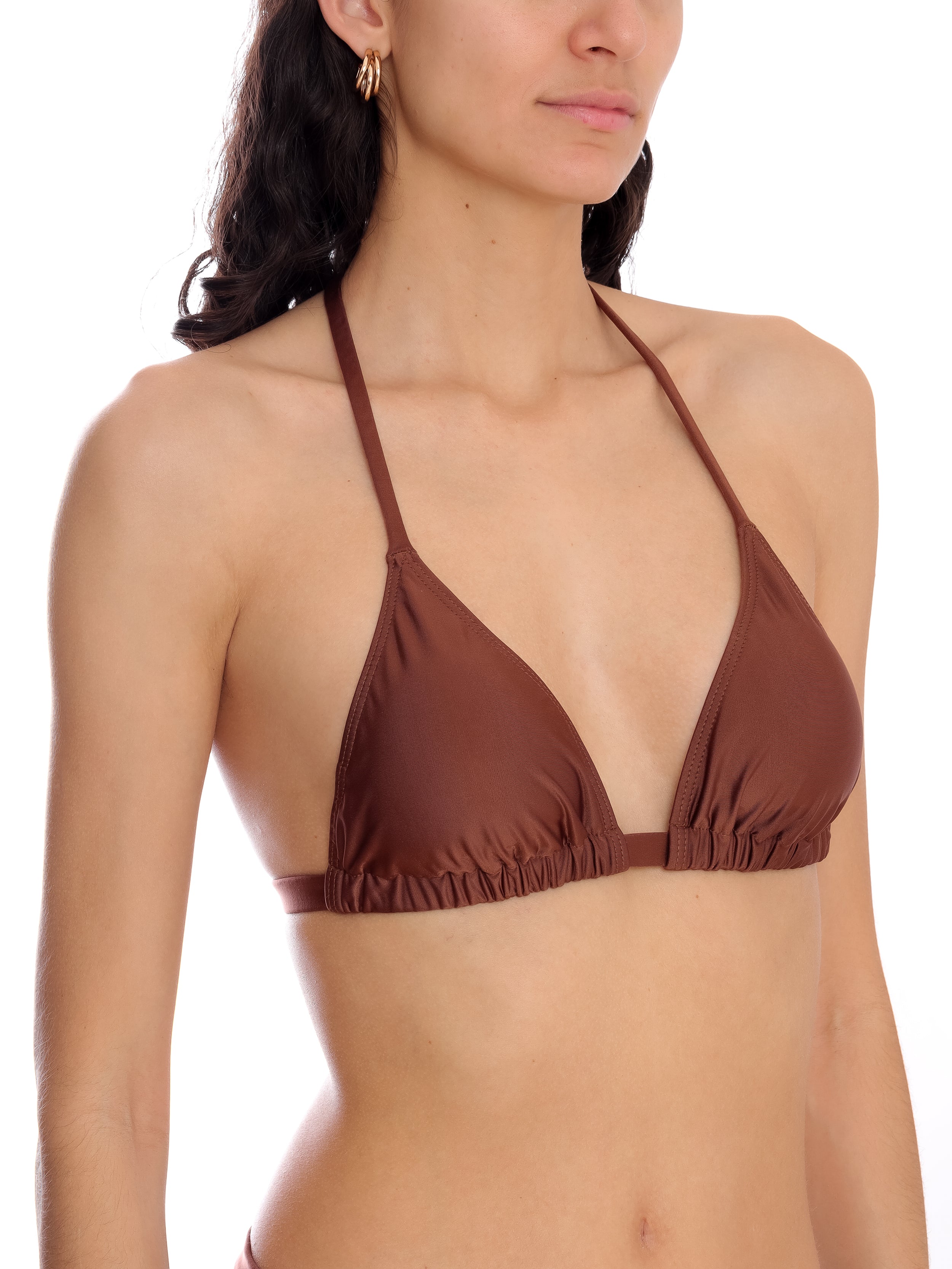 Iasmim Brown Plain Triangle Bikini Top