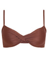 Cassis Brown Plain Tuisted Detail Bikini Top