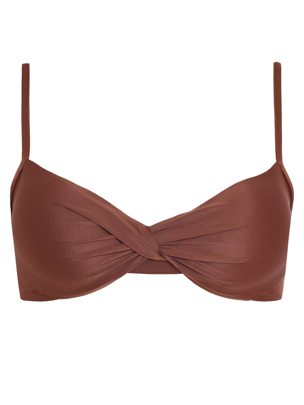 Cassis Brown Plain Tuisted Detail Bikini Top